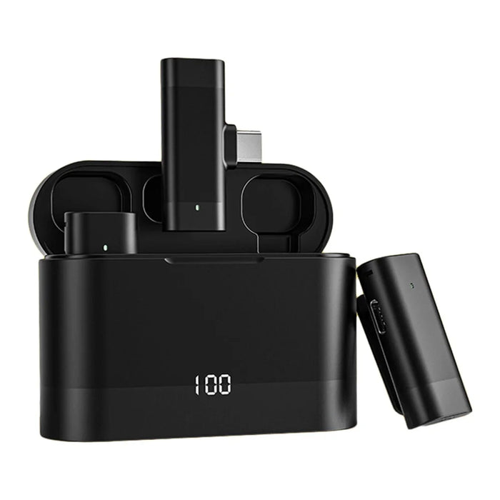 J66 Portable Wireless Microphone Set Lightweight Mini 2 Lavalier Mic + Receiver with Charging Case - Type-C Connector - 1