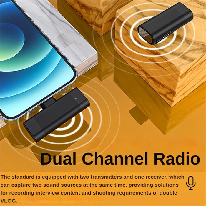 J66 Portable Wireless Microphone Set Lightweight Mini 2 Lavalier Mic + Receiver with Charging Case - Type-C Connector - 3