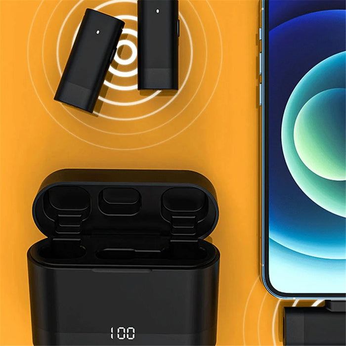 J66 Portable Wireless Microphone Set Lightweight Mini 2 Lavalier Mic + Receiver with Charging Case - Type-C Connector - 5