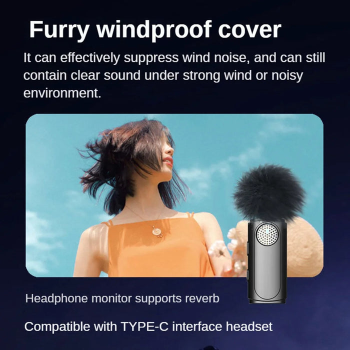 J20 Wireless Lavalier Microphone 3 Gears Noise Reduction Lapel Clip Mic, 2 Mic + 1 Receiver - Type-C - 5