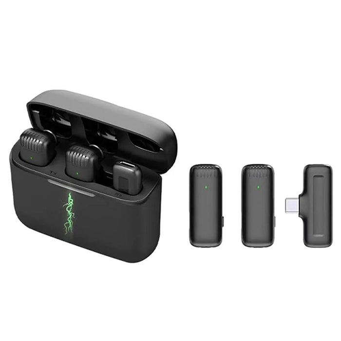 J13 2Pcs Wireless Lavalier Microphone with Receiver Omnidirectional Sound Pickup Mini Type-C Lavalier Mic - 1