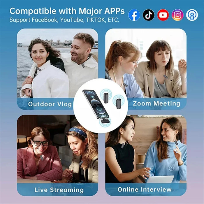 J13 2Pcs Wireless Lavalier Microphone with Receiver Omnidirectional Sound Pickup Mini Type-C Lavalier Mic - 6