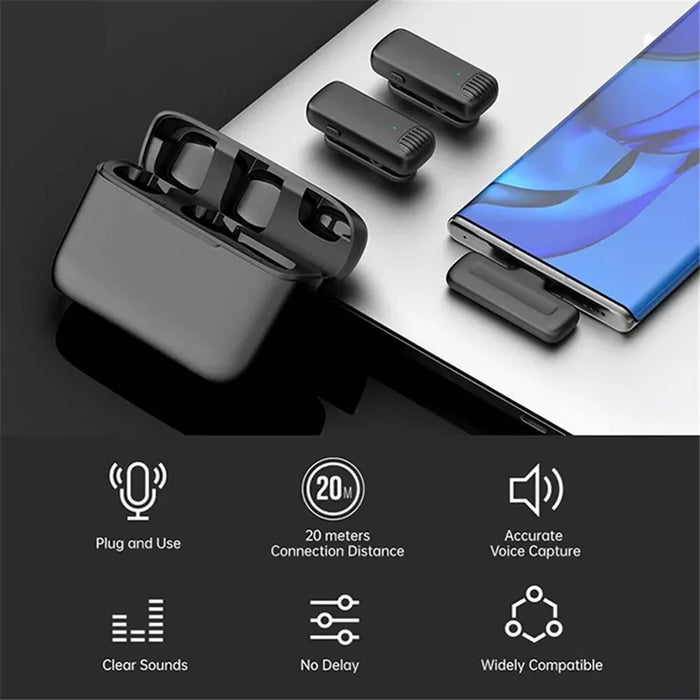 J13 2Pcs Wireless Lavalier Microphone with Receiver Omnidirectional Sound Pickup Mini Type-C Lavalier Mic - 7