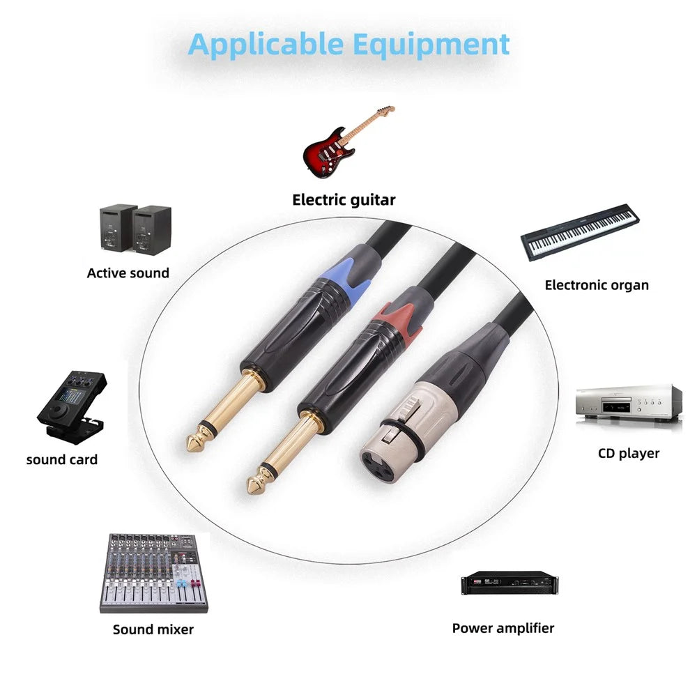 6.35mm Audio Cable XLR Female 3-Pin to Dual Male 1 / 4 Inch TS AUX Adapter Splitter Cord Converter Wire, 2m - 6