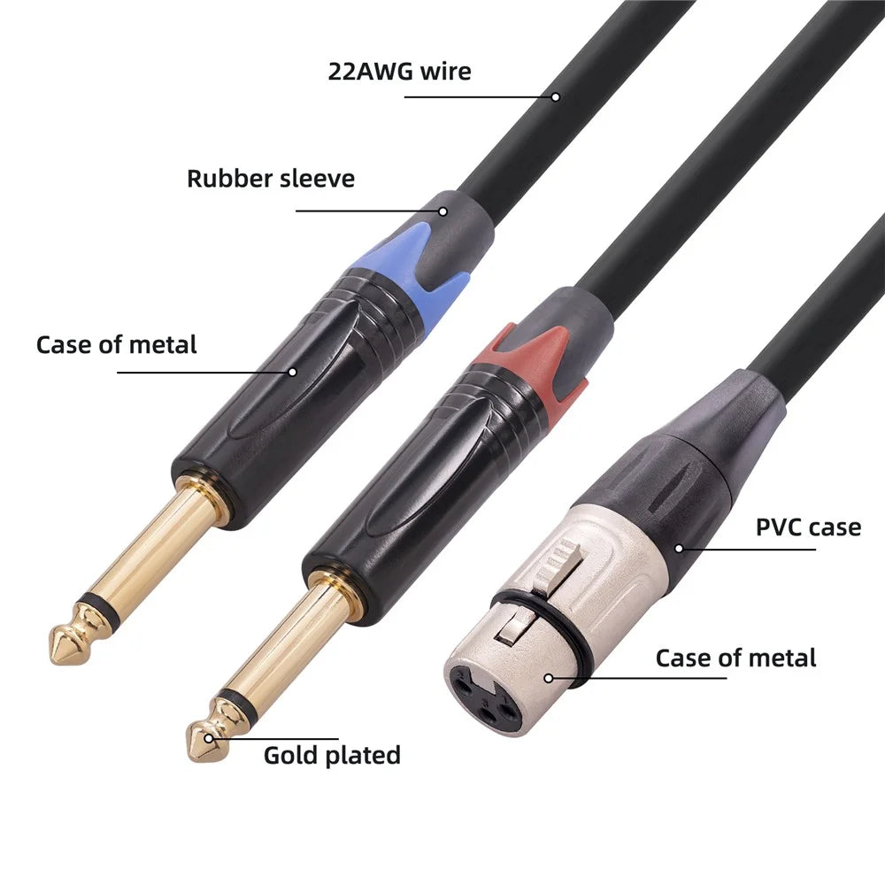 1 / 4 Inch TS AUX Adapter Splitter Cord XLR Female 3-Pin to Dual 6.35mm Male Audio Cable Converter Wire, 3m - 4