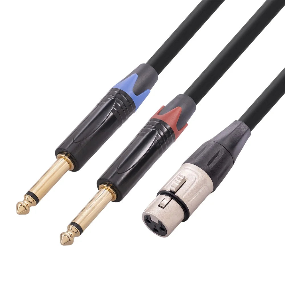 XLR Female 3-Pin to Dual 6.35mm Male Audio Cable 1 / 4 Inch TS AUX Adapter Splitter Cord Converter Wire, 1m - 1