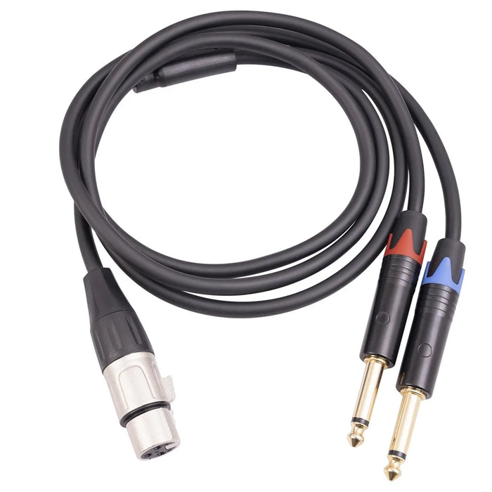 XLR Female 3-Pin to Dual 6.35mm Male Audio Cable 1 / 4 Inch TS AUX Adapter Splitter Cord Converter Wire, 1m - 2