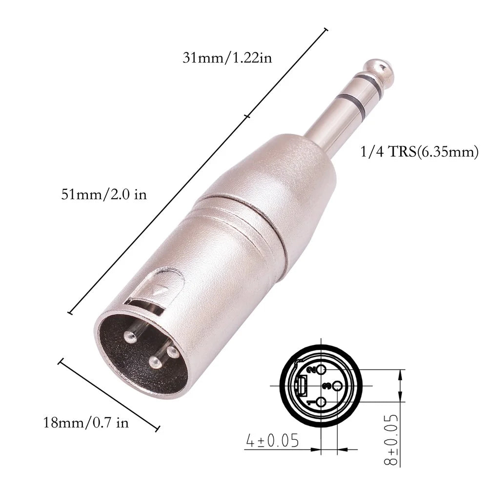lz1180 6.35mm 1 / 4 Inch Male to XLR 3-Pin Male Audio Adapter Converter for Microphones, Mixers, Headphone Amplifiers - 4
