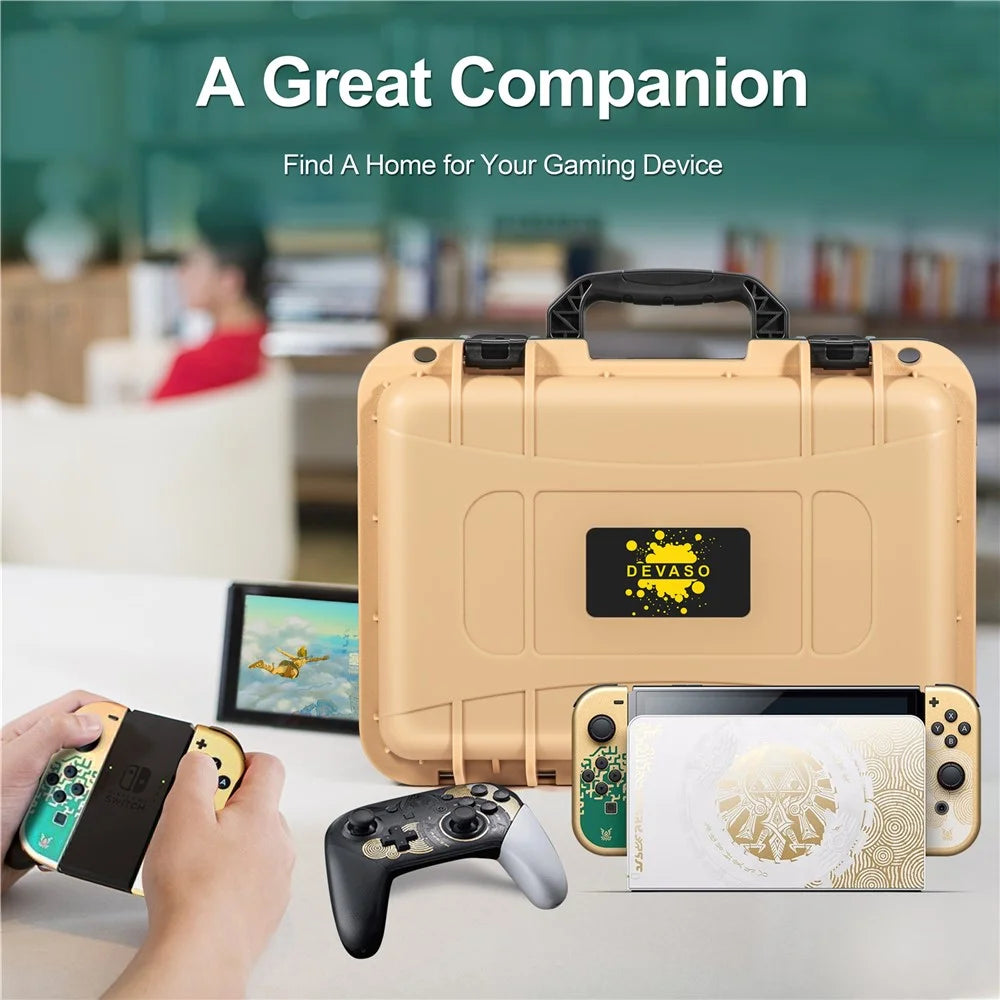 DEVASO Portable Carrying Case for Nintendo Switch Game Console Accessories Waterproof Container Storage Box, Gold Green - 5