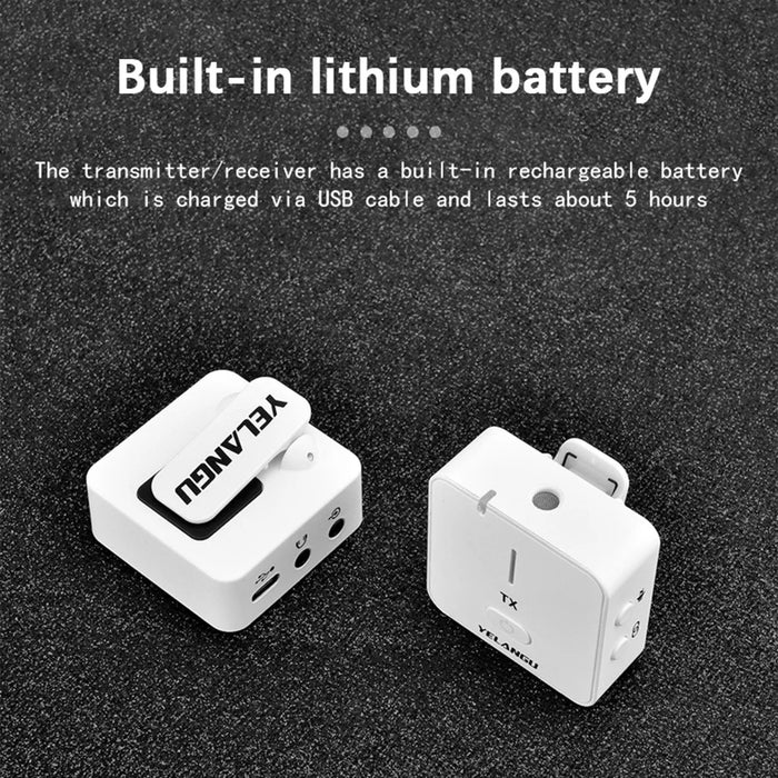 YELANGU MX5 Portable 2.4G Microphone Set 2 Transmitter + Receiver Wireless Lavalier Mic with Clip - White - 4