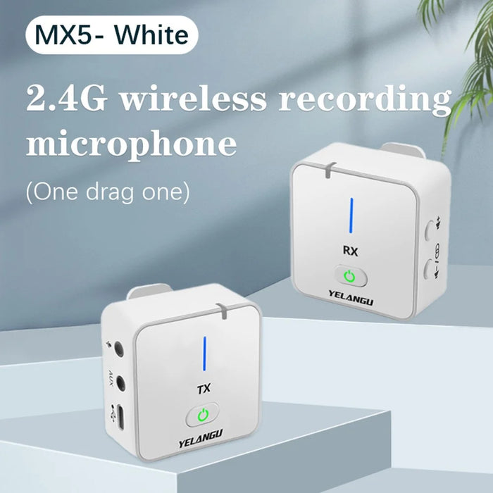 YELANGU MX5 Portable 2.4G Microphone Set 2 Transmitter + Receiver Wireless Lavalier Mic with Clip - White - 5
