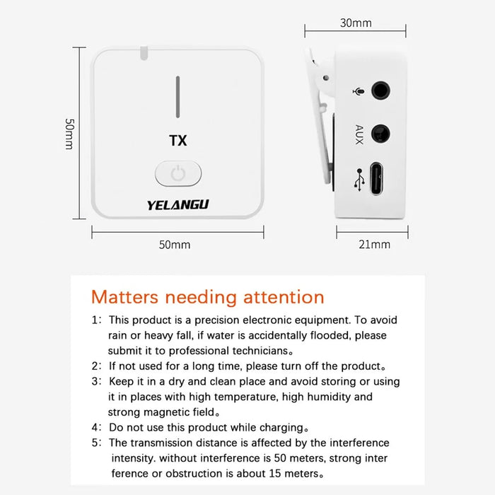 YELANGU MX5 Portable 2.4G Microphone Set 2 Transmitter + Receiver Wireless Lavalier Mic with Clip - White - 7
