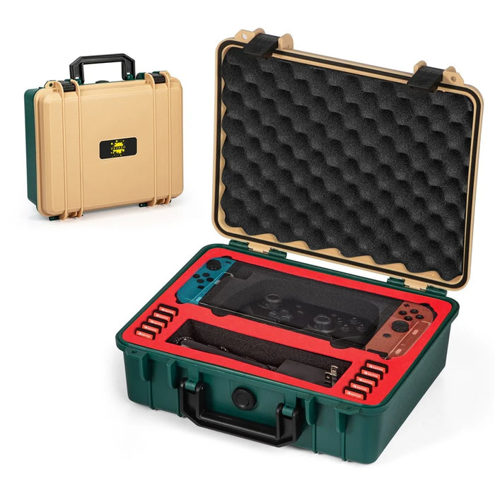 DEVASO GY227 Waterproof Storage Box for Nintendo Switch Game Console Accessories Carrying Case, Gold Green - 1