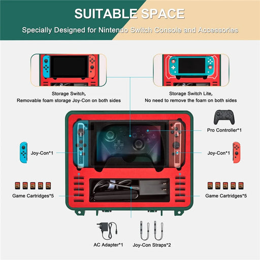 DEVASO GY227 Waterproof Storage Box for Nintendo Switch Game Console Accessories Carrying Case, Gold Green - 2