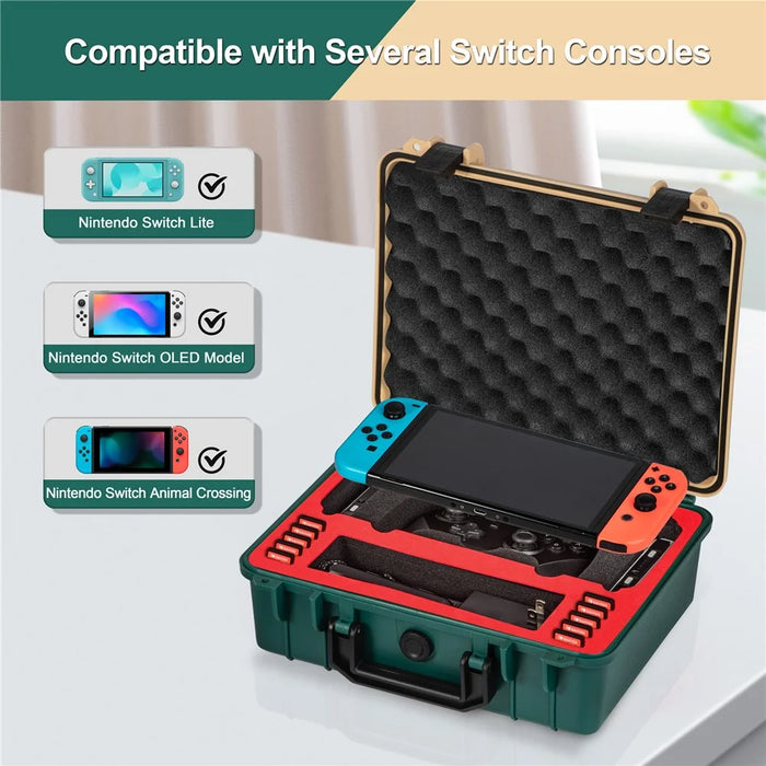 DEVASO GY227 Waterproof Storage Box for Nintendo Switch Game Console Accessories Carrying Case, Gold Green - 3