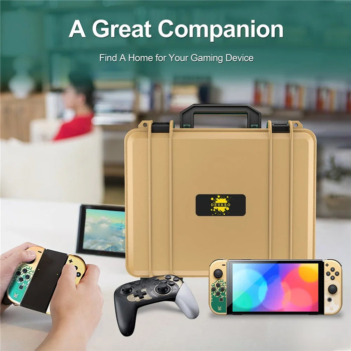 DEVASO GY227 Waterproof Storage Box for Nintendo Switch Game Console Accessories Carrying Case, Gold Green - 5