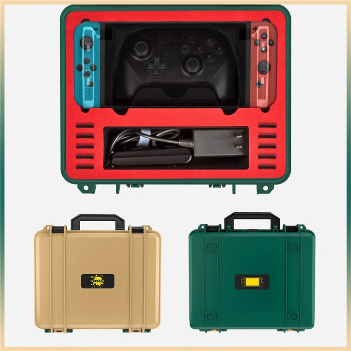 DEVASO GY227 Waterproof Storage Box for Nintendo Switch Game Console Accessories Carrying Case, Gold Green - 7