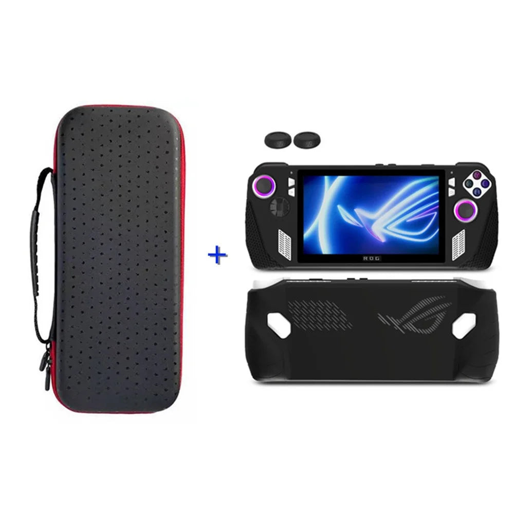 For ASUS ROG Ally Game Console Storage Bag Portable Carrying Bag with Silicone Case Cover - Black - 1