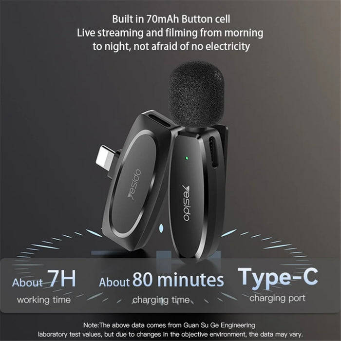YESIDO KR15 Low Latency Wireless Lavalier Microphone iP / Type-C / 3.5mm Receiver + 2 Transmitter Mic Set - 6