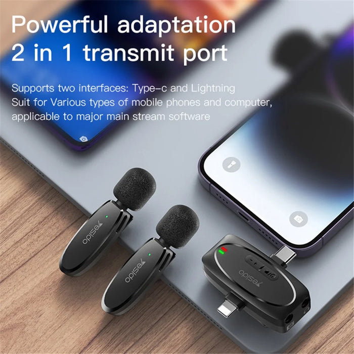 YESIDO KR15 Low Latency Wireless Lavalier Microphone iP / Type-C / 3.5mm Receiver + 2 Transmitter Mic Set - 7