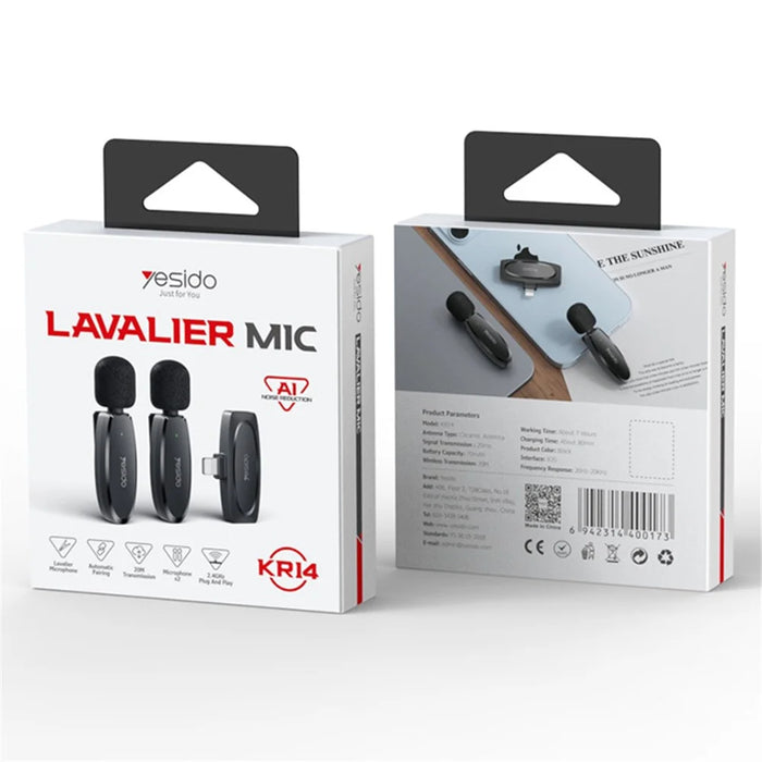 YESIDO KR14 8-Pin Plug Mini Recording Mic for iPhone Wireless Lavalier Microphone  (2 Transmitters + 1 Receiver) - 6