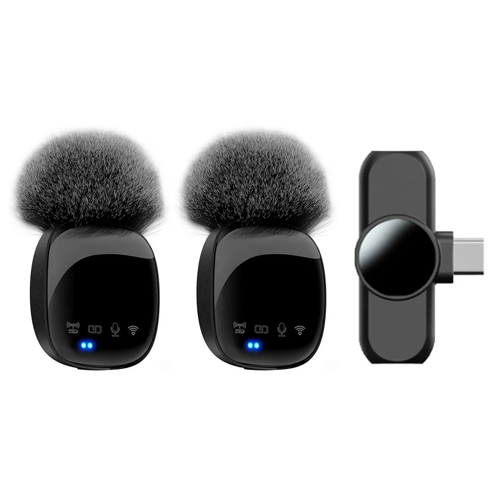 R8 Noise Cancellation Wireless Mic Clip-on Lapel Microphone (2 Transmitters + 1 Receiver) - Type-C - 1