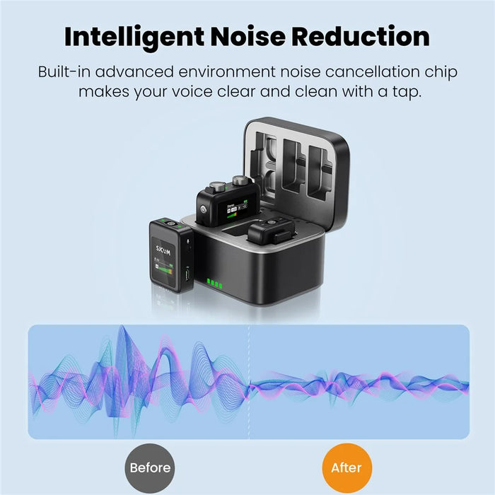 SJCAM M1 Wireless Lavalier Microphone, 1 Transmitter+2 Receivers Mic Set with Charging Case - 3