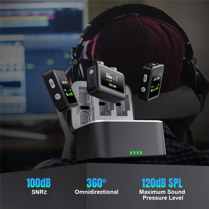 SJCAM M1 Wireless Lavalier Microphone, 1 Transmitter+2 Receivers Mic Set with Charging Case - 4