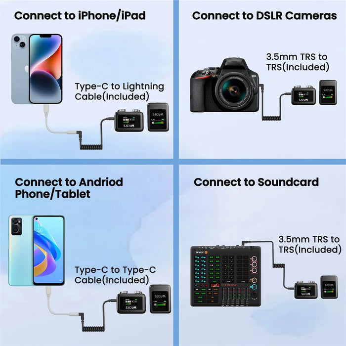 SJCAM M1 Wireless Lavalier Microphone, 1 Transmitter+2 Receivers Mic Set with Charging Case - 5
