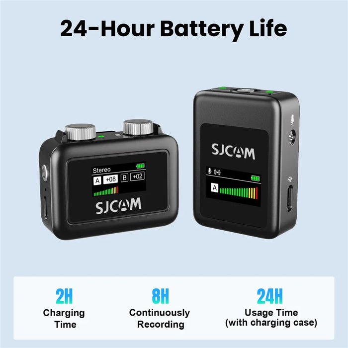 SJCAM M1 Wireless Lavalier Microphone, 1 Transmitter+2 Receivers Mic Set with Charging Case - 7
