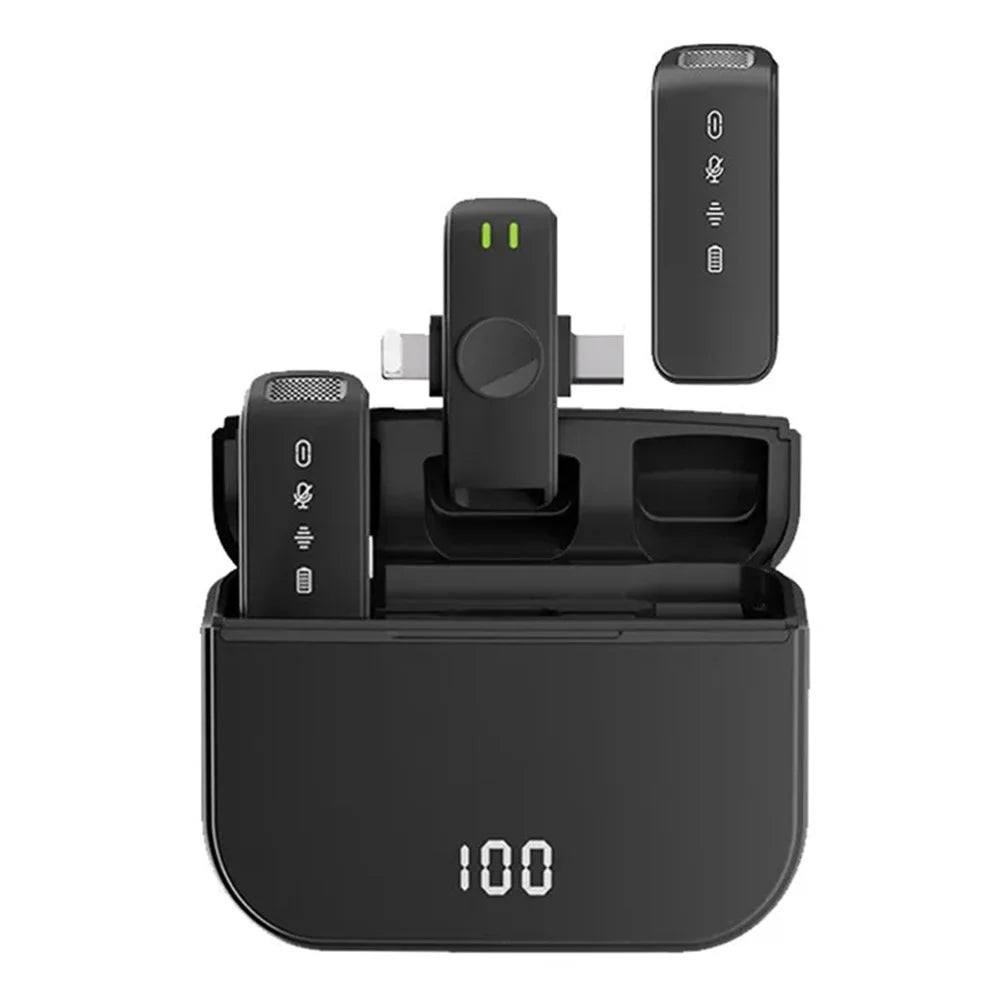 H61 Wireless Lavalier Microphone with Charging Compartment, 1 Transmitter+2 Receiver - Black - 1
