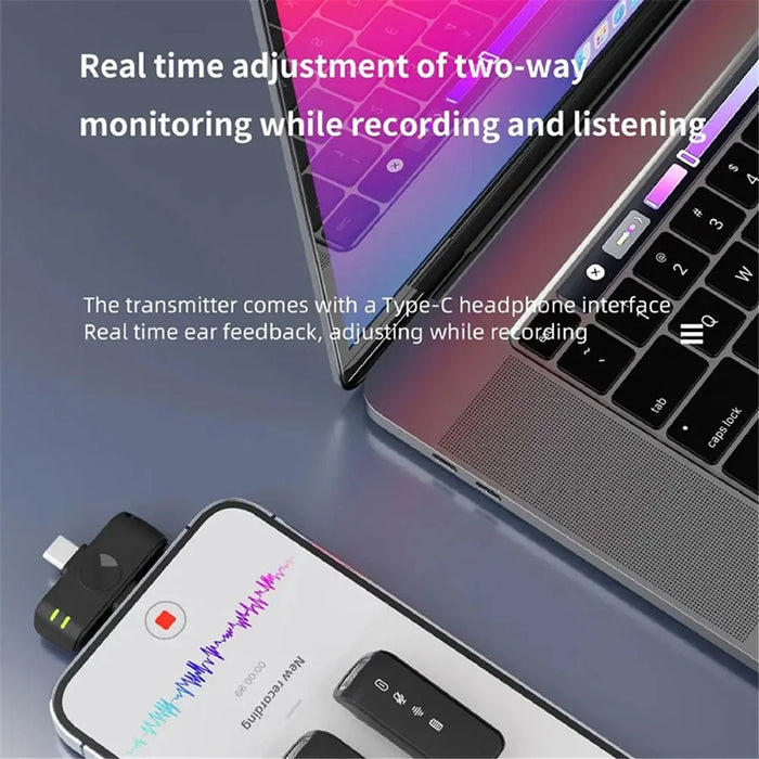 H61 Wireless Lavalier Microphone with Charging Compartment, 1 Transmitter+2 Receiver - Black - 5