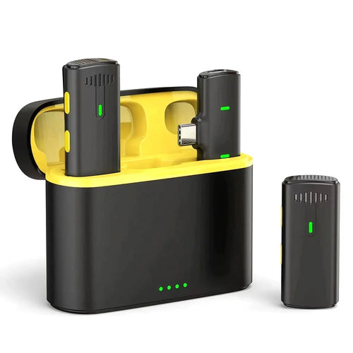 K10 Wireless Lavalier Mic DSP Noise Canceling Microphone  (2 Microphones+1 Receiver) - Type-C / Black+Yellow - 1