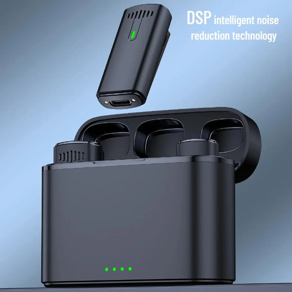 K10 Wireless Lavalier Mic DSP Noise Canceling Microphone  (2 Microphones+1 Receiver) - Type-C / Black+Yellow - 5