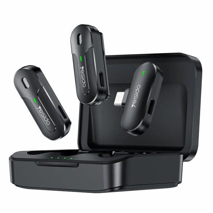 YESIDO KR17 Lavalier Microphone System with Charging Case, 2 Transmitter+1 Receiver - 1