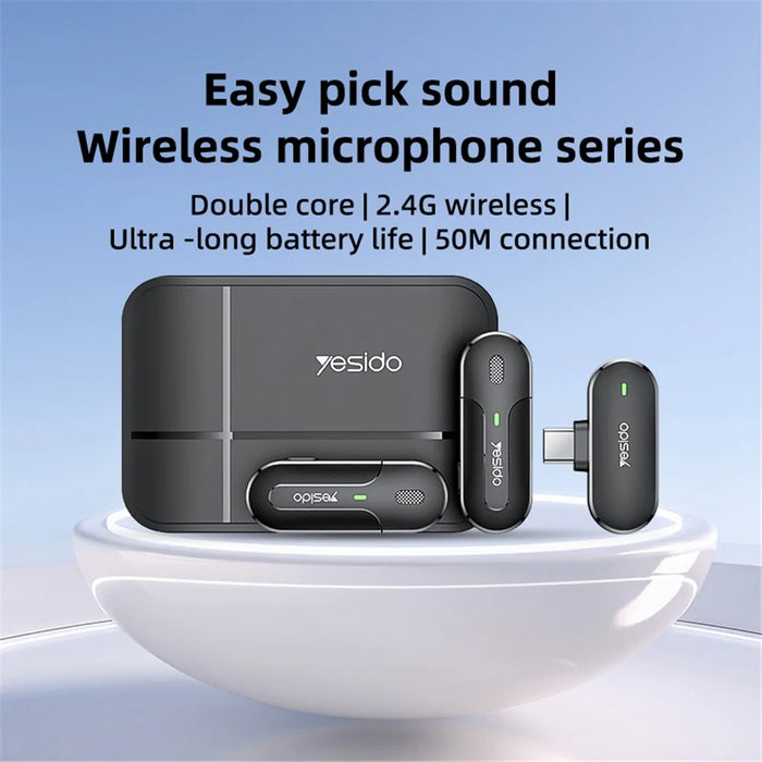 YESIDO KR17 Lavalier Microphone System with Charging Case, 2 Transmitter+1 Receiver - 2