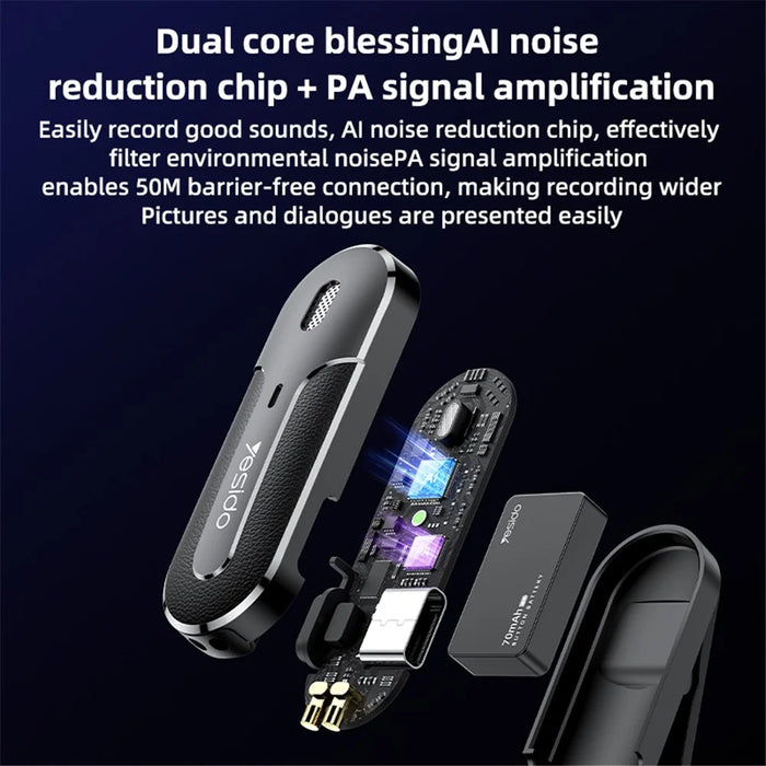 YESIDO KR17 Lavalier Microphone System with Charging Case, 2 Transmitter+1 Receiver - 4