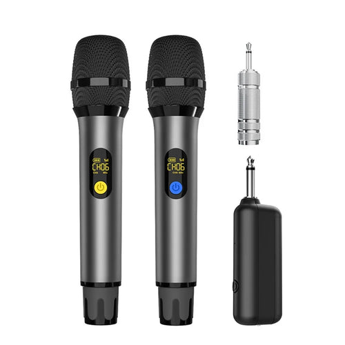 H21H Home Karaoke UHF Wireless Hand-Held Microphone, 2 Mic + 1 Receiver - Grey - 1