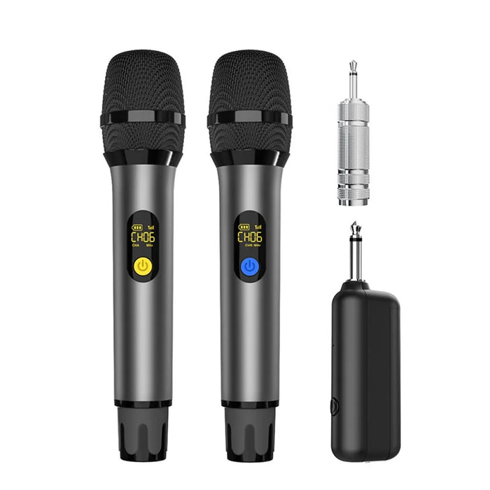 H21H Home Karaoke UHF Wireless Hand-Held Microphone, 2 Mic + 1 Receiver - Grey - 1