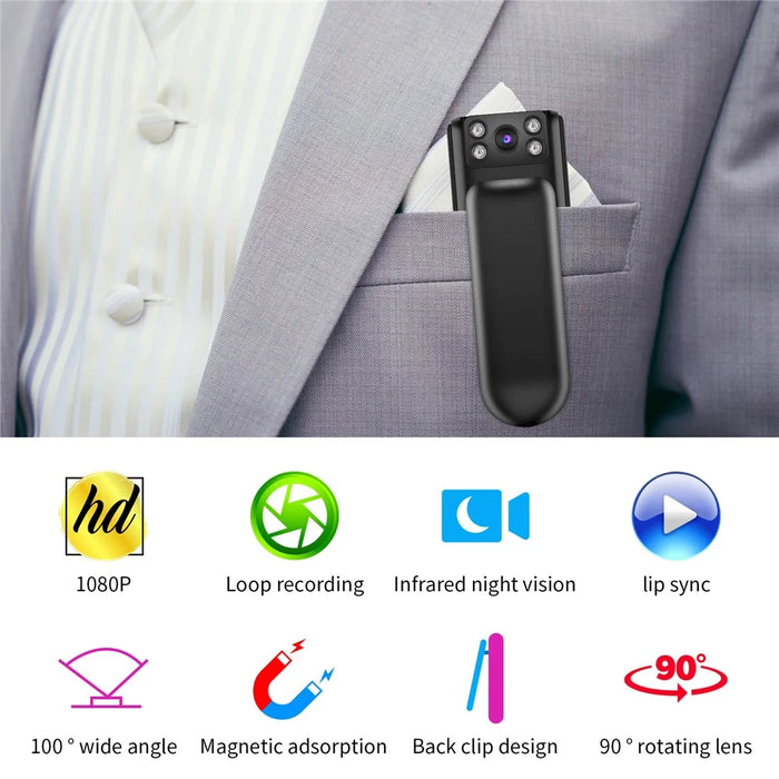 M6 Infrared Night Vision 1080P Full HD Pocket Camera Portable Video Recorder with Back Clip - 7