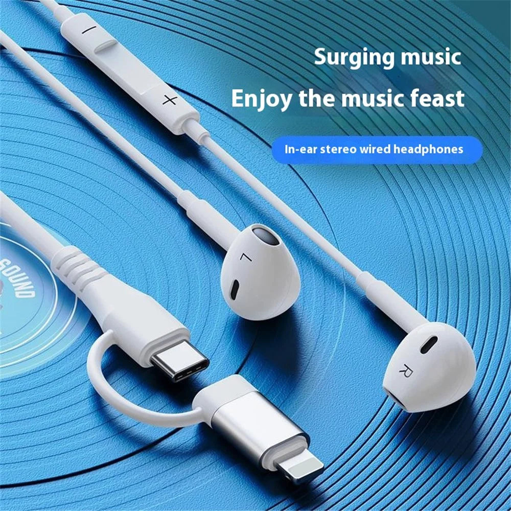 Type-C / 8-Pin 2-in-1 Wired Earphone Digital Chip Stereo Wire Control Phone Music Headset - 2