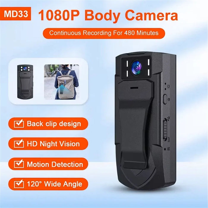 MD33 Mini Body Camera Back Clip Bodycam Outdoor Sports Video Recorder with Night Vision, Wide Angle - 2