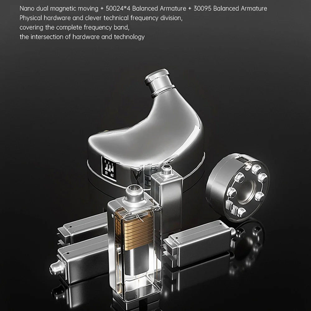 ND X12 Wired Earphones 10mm Dynamic Driver +5BA HiFi In-Ear Headphones with Detachable Cable, No Mic - Silver - 4