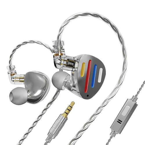 ND X12 Wired Earphones 10mm Dynamic Driver +5BA HiFi In-Ear Headphones with Detachable Cable, with Mic - Silver - 1
