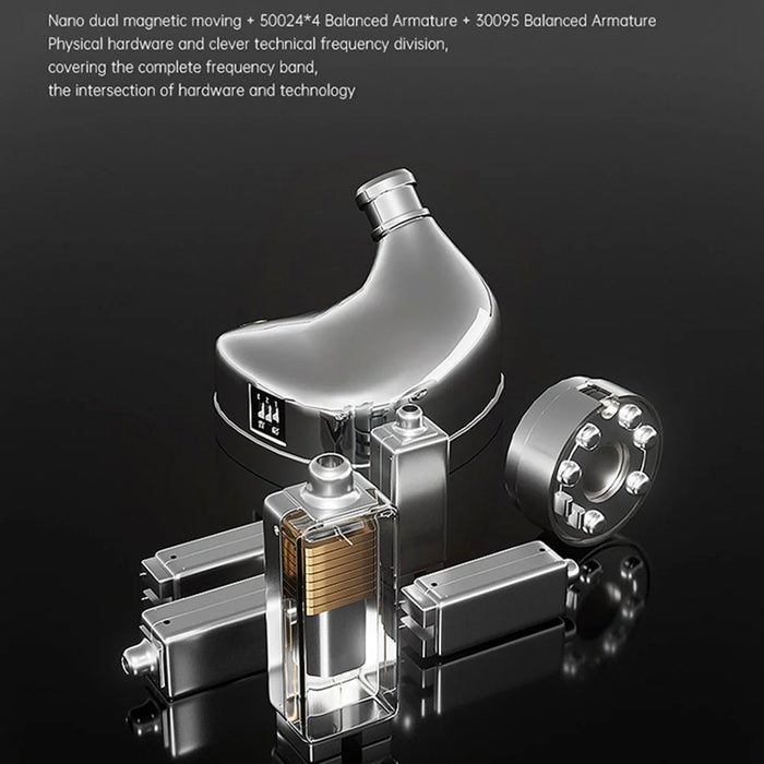 ND X12 Wired Earphones 10mm Dynamic Driver +5BA HiFi In-Ear Headphones with Detachable Cable, with Mic - Silver - 4