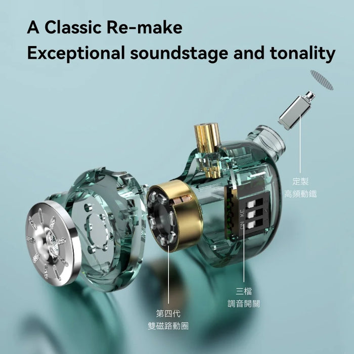TRN ST1 Pro Detachable 3.5mm Wired In-Ear Earphone HiFi Music Tunable Headset without Mic - Green - 3