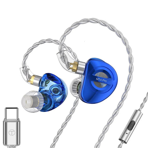 TRN MT4 PRO Detachable Type-C Wired In-Ear Earphone Dual Dynamic Driver HiFi Monitor Headphone with Mic - Blue - 1