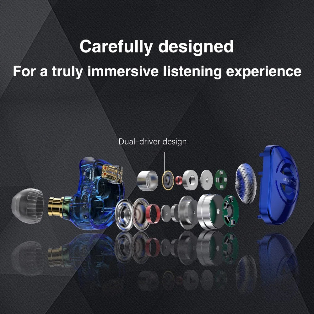 TRN MT4 PRO Detachable Type-C Wired In-Ear Earphone Dual Dynamic Driver HiFi Monitor Headphone with Mic - Blue - 4