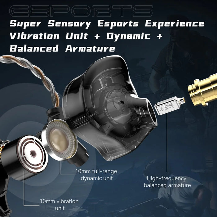 TRN Mars Detachable 3.5mm Wired In-Ear Earphone 3-Unit Vibration Gaming Headset with Mic, 2m - 5