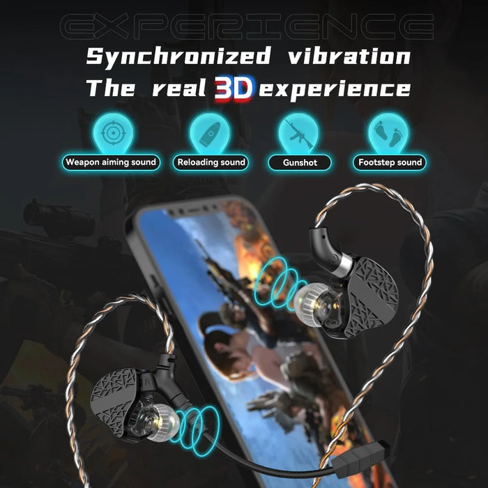 TRN Mars Detachable 3.5mm Wired In-Ear Earphone 3-Unit Vibration Gaming Headset with Mic, 2m - 7